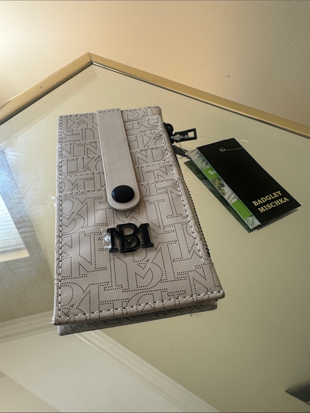Badgley Mischka Cream Logo-Print Snap Wallet